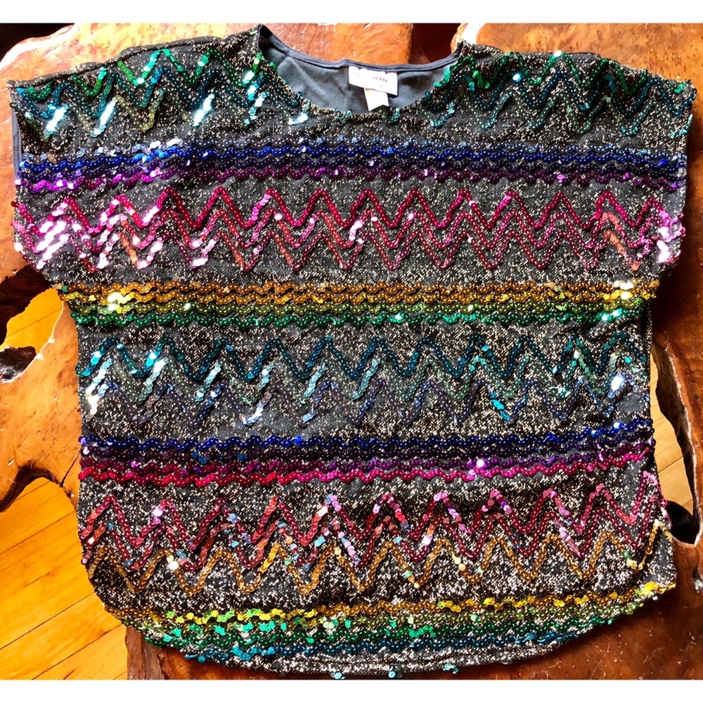 Vintage Rainbow Sequin Top w/Shoulder Pads